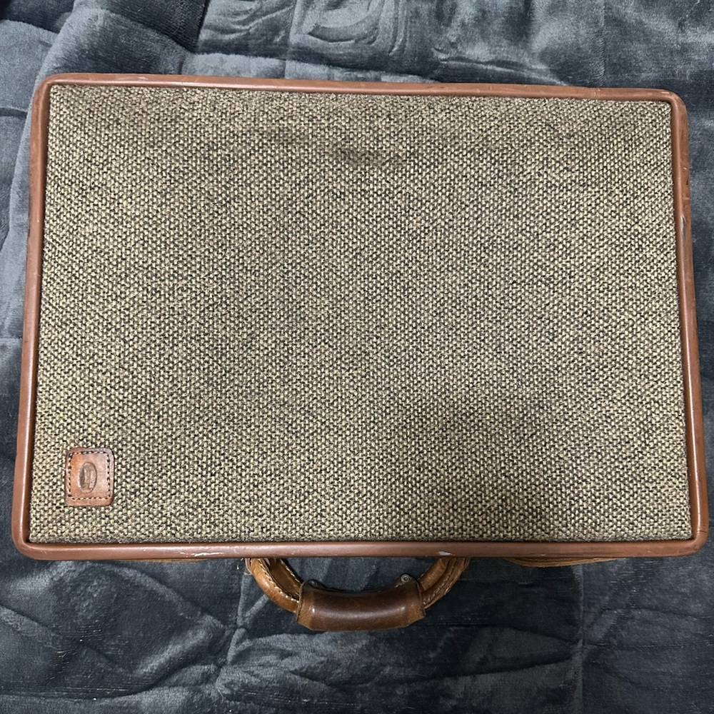 Vintage Hartman leather tweed damask travel luggage suitcase